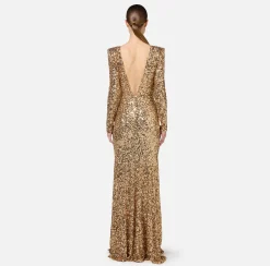 Abiti Red Carpet|Red Carpet|Elisabetta Franchi Abito red carpet in paillettes con catena e strass Gold