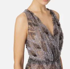 Abiti Red Carpet|Red Carpet|Elisabetta Franchi Abito red carpet in tulle con ricamo paillettes chevron Steel