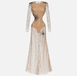 Abiti Red Carpet|Red Carpet|Elisabetta Franchi Abito red carpet in tulle stretch ricamato con paillettes fireworks Nero