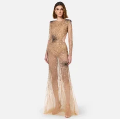 Abiti Red Carpet|Red Carpet|Elisabetta Franchi Abito red carpet in tulle stretch ricamato con paillettes fireworks Nero