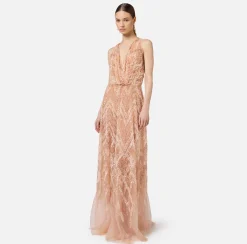 Abiti Red Carpet|Red Carpet|Elisabetta Franchi Abito red carpet in tulle con ricamo paillettes chevron Cipria