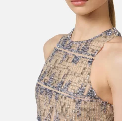Abiti|Abiti Red Carpet|Elisabetta Franchi Abito red carpet in tulle ricamato con paillettes pixel Steel