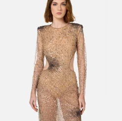 Abiti Red Carpet|Red Carpet|Elisabetta Franchi Abito red carpet in tulle stretch ricamato con paillettes fireworks Steel