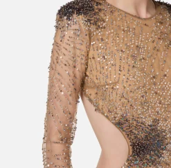 Abiti Red Carpet|Red Carpet|Elisabetta Franchi Abito red carpet in tulle stretch ricamato con paillettes fireworks Steel