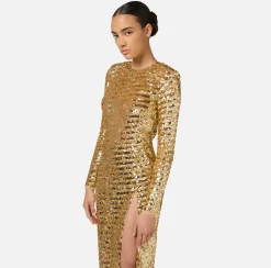 Abiti Red Carpet|Red Carpet|Elisabetta Franchi Abito red carpet in tulle ricamato con paillettes con cut-out Gold