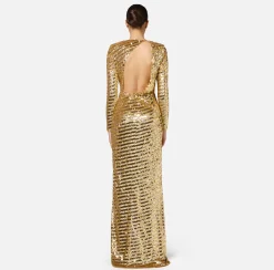 Abiti Red Carpet|Red Carpet|Elisabetta Franchi Abito red carpet in tulle ricamato con paillettes con cut-out Gold