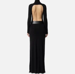 Abiti In Maglia|Abiti Red Carpet|Elisabetta Franchi Abito red carpet in viscosa lucida con cintura Nero