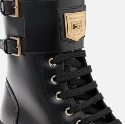 Stivali|Elisabetta Franchi Anfibio in pelle con placca logo Nero