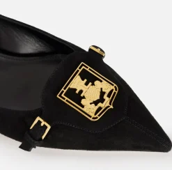 Sneakers E Scarpe Basse|Elisabetta Franchi Ballerina in camoscio con patta scudetto Nero