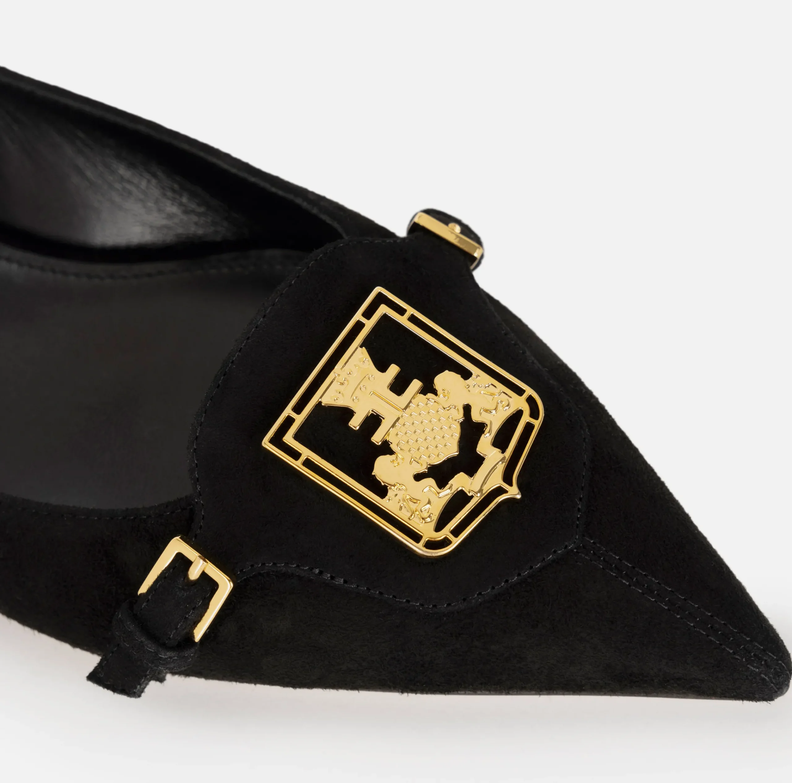 Sneakers E Scarpe Basse|Elisabetta Franchi Ballerina in camoscio con patta scudetto Nero