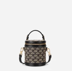 Valigeria|Borse A Mano|Elisabetta Franchi Bauletto Cilindro Monogram Travel Liquirizia/Nero