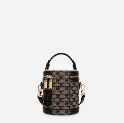 Valigeria|Borse A Mano|Elisabetta Franchi Bauletto Cilindro Monogram Travel Liquirizia/Nero