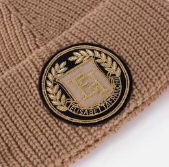 Cappelli E Guanti|Elisabetta Franchi Beanie in lana con patch logo Camel