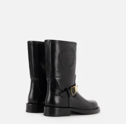 Stivali|Elisabetta Franchi Biker in vitello con logo Nero