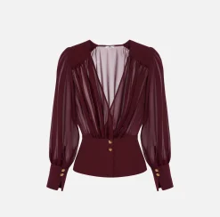Camicie E Bluse|Elisabetta Franchi Blusa in georgette con baschina RougeNoir