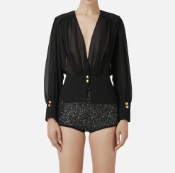 Camicie E Bluse|Elisabetta Franchi Blusa in georgette con baschina Nero