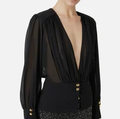 Camicie E Bluse|Elisabetta Franchi Blusa in georgette con baschina Nero