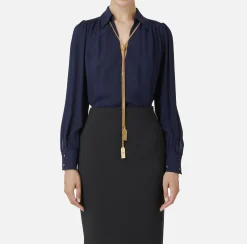 Camicie E Bluse|Elisabetta Franchi Blusa in georgette con charms collana Navy