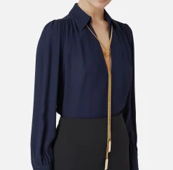 Camicie E Bluse|Elisabetta Franchi Blusa in georgette con charms collana Navy