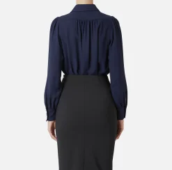 Camicie E Bluse|Elisabetta Franchi Blusa in georgette con charms collana Navy