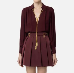 Camicie E Bluse|Elisabetta Franchi Blusa in georgette con charms collana RougeNoir