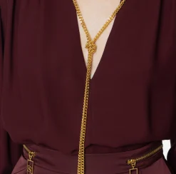 Camicie E Bluse|Elisabetta Franchi Blusa in georgette con charms collana RougeNoir