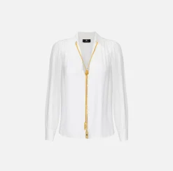 Camicie E Bluse|Elisabetta Franchi Blusa in georgette con charms collana Avorio