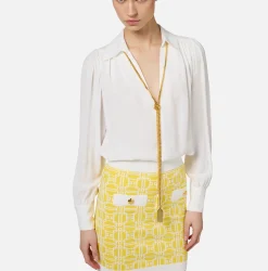Camicie E Bluse|Elisabetta Franchi Blusa in georgette con charms collana Avorio