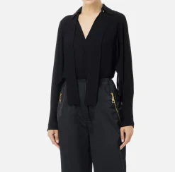 Camicie E Bluse|Elisabetta Franchi Blusa in georgette con foulard Nero