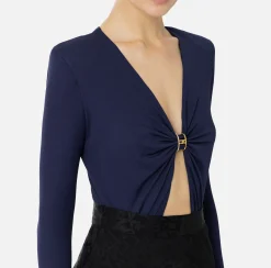 Top, T-Shirt & Body|Elisabetta Franchi Body in jersey con anella gioiello Navy
