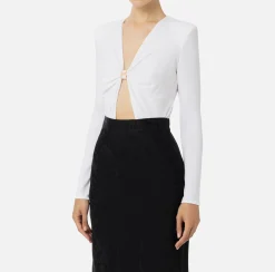 Top, T-Shirt & Body|Elisabetta Franchi Body in jersey con anella gioiello Avorio