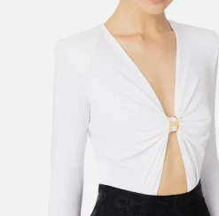 Top, T-Shirt & Body|Elisabetta Franchi Body in jersey con anella gioiello Avorio
