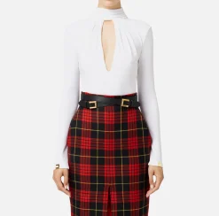 Top, T-Shirt & Body|Elisabetta Franchi Body in jersey con collo effetto sciarpa Avorio