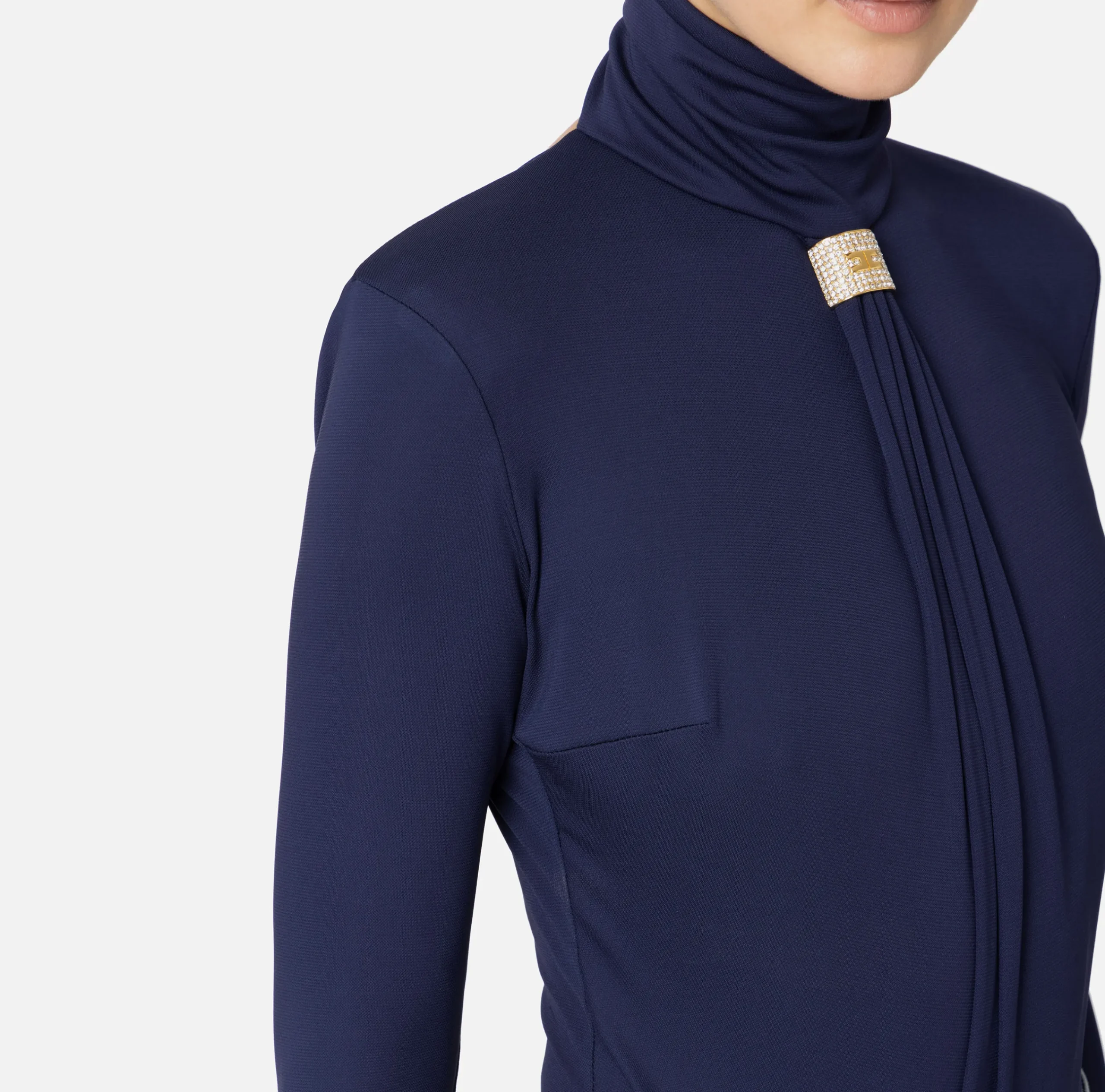 Top, T-Shirt & Body|Elisabetta Franchi Body in jersey con drappeggio e placca logo Navy