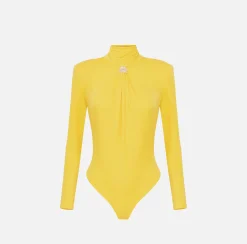 Top, T-Shirt & Body|Elisabetta Franchi Body in jersey con drappeggio e placca logo Mimosa