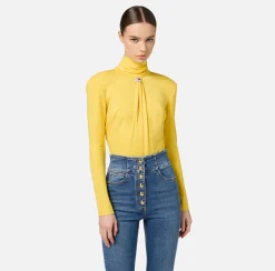 Top, T-Shirt & Body|Elisabetta Franchi Body in jersey con drappeggio e placca logo Mimosa