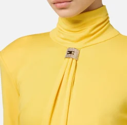 Top, T-Shirt & Body|Elisabetta Franchi Body in jersey con drappeggio e placca logo Mimosa