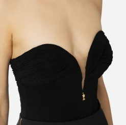 Top, T-Shirt & Body|Elisabetta Franchi Body in jersey lurex plissettato Nero