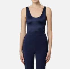 Top, T-Shirt & Body|Elisabetta Franchi Body in lycra con bande in elastico logato Navy