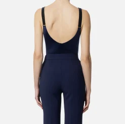Top, T-Shirt & Body|Elisabetta Franchi Body in lycra con bande in elastico logato Navy