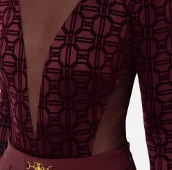 Top, T-Shirt & Body|Elisabetta Franchi Body in lycra flock e tulle RougeNoir