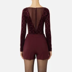 Top, T-Shirt & Body|Elisabetta Franchi Body in lycra flock e tulle RougeNoir