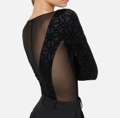 Top, T-Shirt & Body|Elisabetta Franchi Body in lycra flock e tulle Nero
