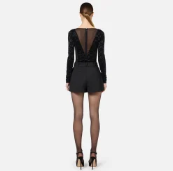 Top, T-Shirt & Body|Elisabetta Franchi Body in lycra flock e tulle Nero