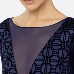 Top, T-Shirt & Body|Elisabetta Franchi Body in lycra flock e tulle Navy