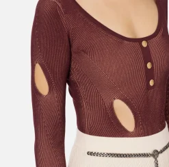 Top, T-Shirt & Body|Elisabetta Franchi Body in misto viscosa con cut-out RougeNoir/Blush