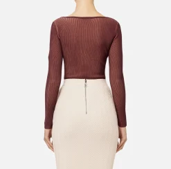 Top, T-Shirt & Body|Elisabetta Franchi Body in misto viscosa con cut-out RougeNoir/Blush