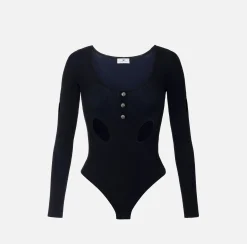 Top, T-Shirt & Body|Elisabetta Franchi Body in misto viscosa con cut-out Nero/Navy
