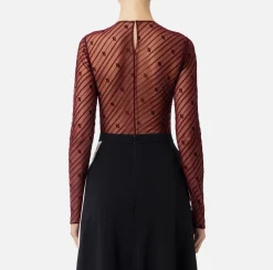Top, T-Shirt & Body|Elisabetta Franchi Body in tulle flock disegno diagonale RougeNoir