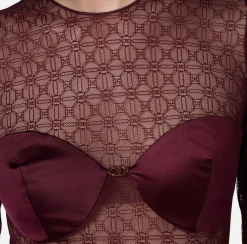 Top, T-Shirt & Body|Elisabetta Franchi Body in tulle jacquard con coppe RougeNoir